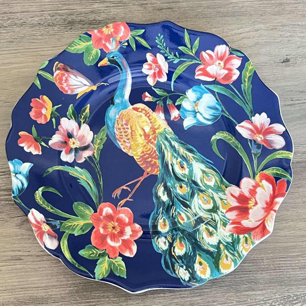 Set of 4 Pier 1 Peacock Luncheon Salad Plates 8.5” Floral Scalloped Edge - Picture 4 of 9